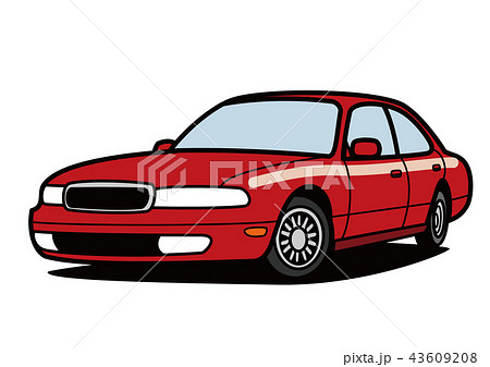 90年代風 国産ビッグセダン 赤系 自動車イラストのイラスト素材