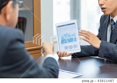 ビジネスマン、コンサルタント、商談、提案、ミーティング ビジネスマン、コンサルタント、商談、提案、ミーティング 43611487