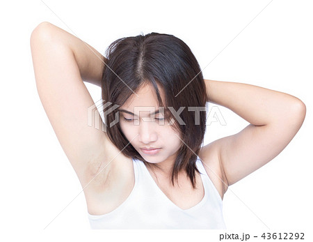 Women problem black armpit on white background  43612292