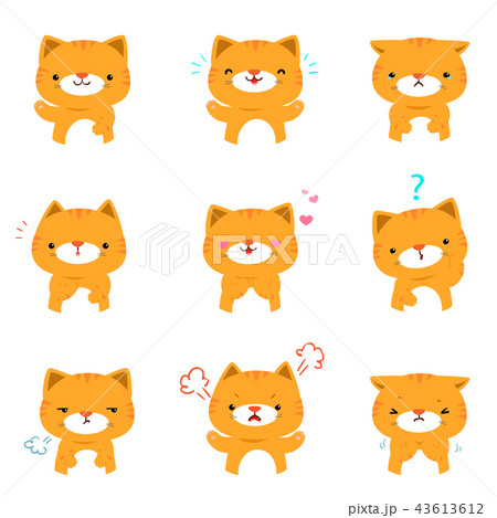 Cat with different emotions cartoon vector. 43613612