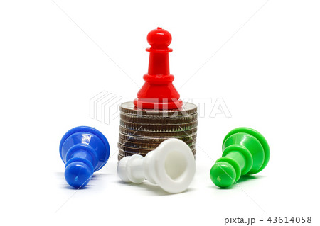 Red chess pawn on the top of coins Red chess pawn on the top of coins 43614058