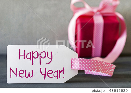 pink gift label text happy new yearの写真素材 43615629 pixta