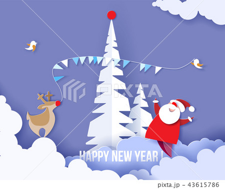 Merry Christmas card Color paper cut design Merry Christmas card Color paper cut design 43615786