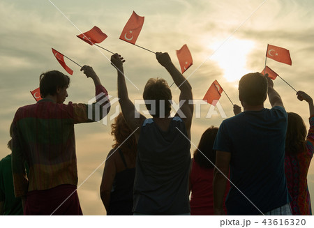 Group of people with turkish flags. 43616320