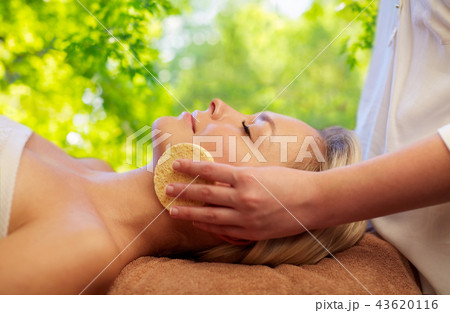 close up of woman having face massage in spa close up of woman having face massage in spa 43620116