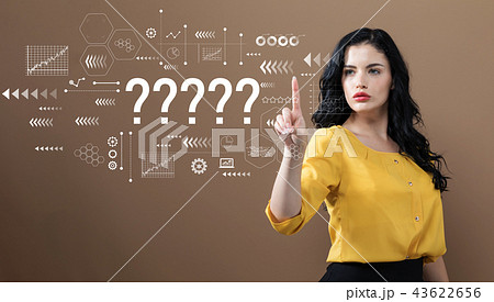 Question marks with business woman Question marks with business woman 43622656