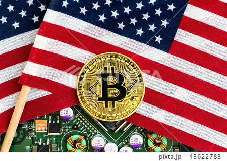 Bitcoin cryptocurrency coin with flag 43622783
