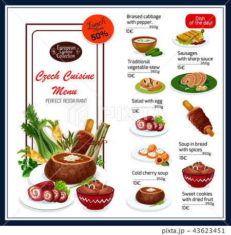 Vector menu for Czech cuisine dishes Vector menu for Czech cuisine dishes 43623451