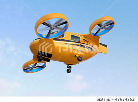 青空を飛ぶ自動運転パッセンジャードローンのイメージ 空飛ぶタクシーのコンセプトのイラスト素材
