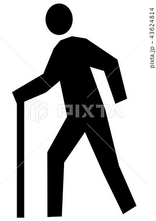 杖をついて歩く人のイラスト 左向き 黒のイラスト素材 43624814 Pixta