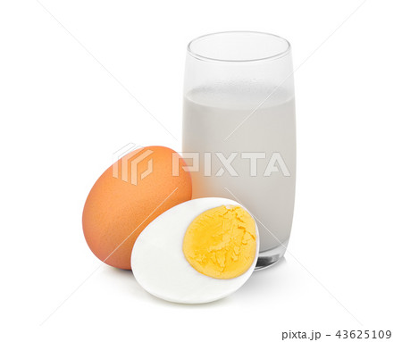 boiled egg with warm milk isolated on white boiled egg with warm milk isolated on white 43625109