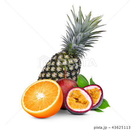 pineapple,passion fruit,orange isolated on white pineapple,passion fruit,orange isolated on white 43625113