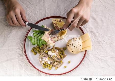 Healthy and tasty breakfast. Male hands Healthy and tasty breakfast. Male hands 43627332