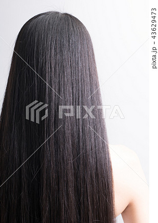 黒髪ストレートヘア 若い女性の後ろ姿の写真素材