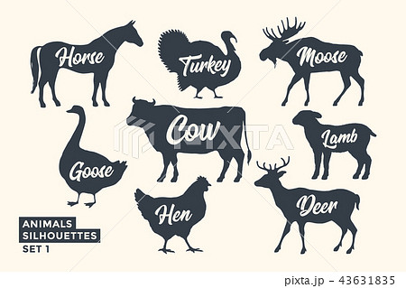 Animals silhouette set. Black-white silhouette of animals 43631835