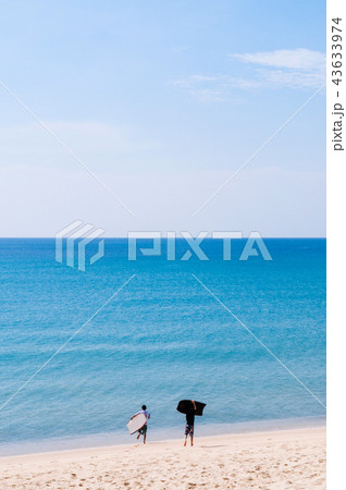 Phuket sea Mai Khao beach tourists & surf board Phuket sea Mai Khao beach tourists & surf board 43633974