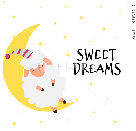 Cute little sheep on the night sky. Sweet dreams. vector illustration 43634214