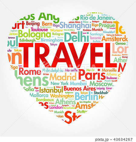 TRAVEL love heart word cloud 43634267