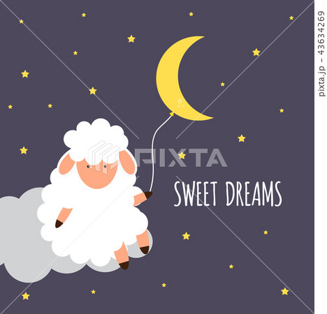 Cute little sheep on the night sky. Sweet dreams. vector illustration 43634269