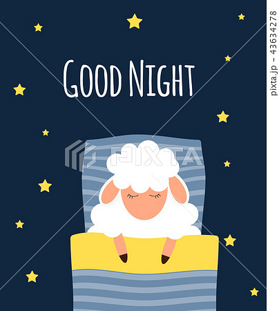 Cute Little Sheep On The Night Sky Good Night のイラスト素材