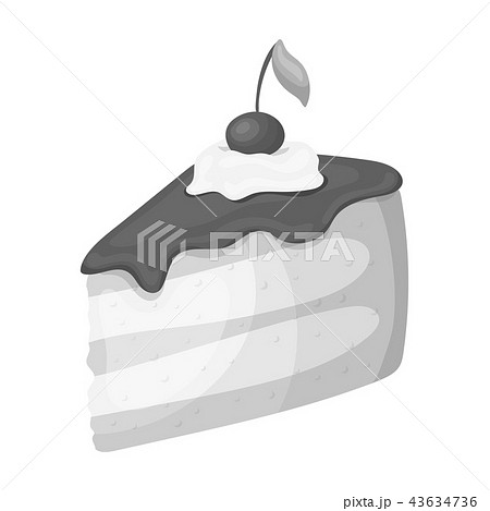 Sweet cake with cherry and leaf.Party and parties single icon in monochrome style vector symbol Sweet cake with cherry and leaf.Party and parties single icon in monochrome style vector symbol 43634736