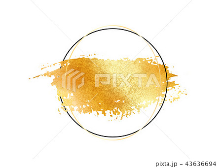 Gold glitter foil brush stroke vector. Golden paint smear with circle round border frame isolated on 43636694