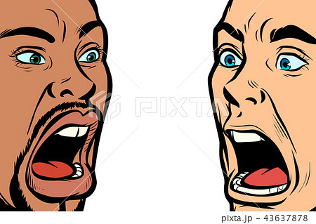 Man Scream Face African And Caucasian Peopleのイラスト素材