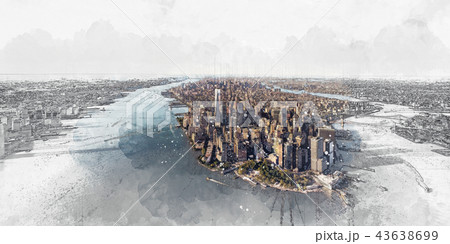Aerial view of lower Manhattan New York City 43638699
