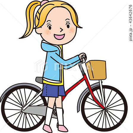 自転車 女の子のイラスト素材