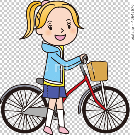 自転車 女の子のイラスト素材