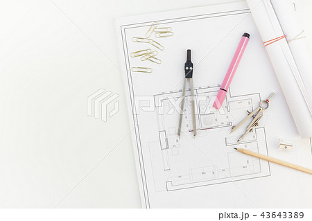 Interior designer table workplace with house plan Interior designer table workplace with house plan 43643389