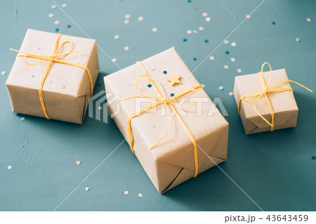 handmade present three gift box blue background handmade present three gift box blue background 43643459
