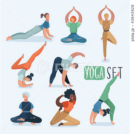 Yoga set with women in different poses. Yoga set with women in different poses. 43643926