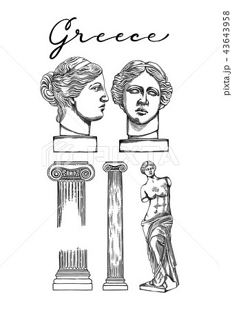 Collection of ancient columns and sculptures of Venus de Milo 43643958