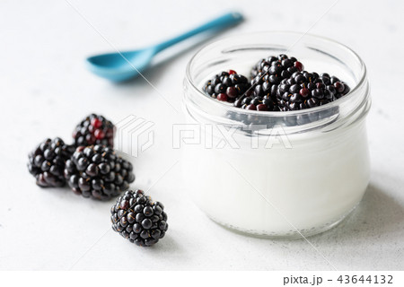 Greek yogurt with blackberries in a jar 43644132