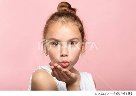girl blow kiss sending love romance warm feelings 43644391