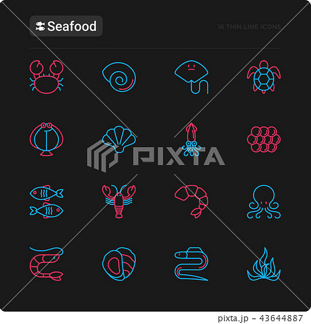 Seafood thin line icons set 43644887
