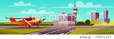 Vector cartoon illustration, gray airliner on runway 43651125