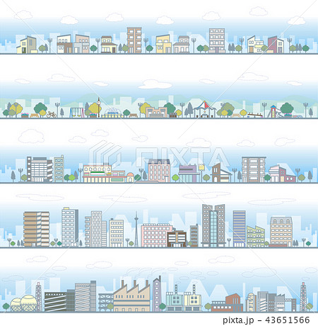 住宅地 公園 街 ビル 工場のイラスト素材