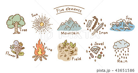 算命学　五行　手描き風イラストセット（カラー） 43651586