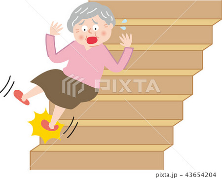 シニア 女性 ケガ 階段 すべるのイラスト素材