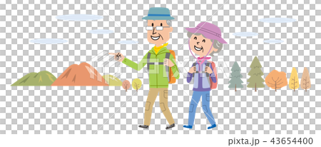 高齢者　ハイキング　登山　イラスト　 43654400
