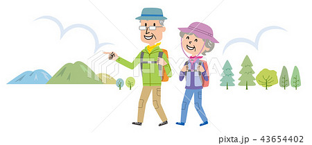 高齢者 ハイキング 登山 イラスト のイラスト素材