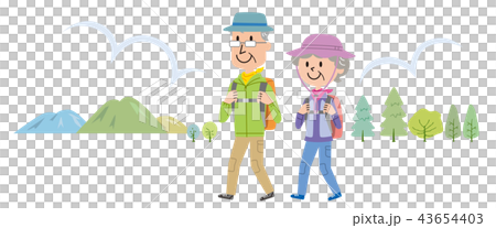 高齢者　ハイキング　登山　イラスト　 43654403