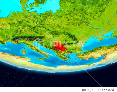 Satellite view of Serbia in red 43655078