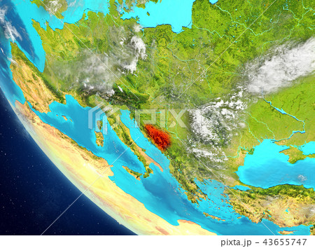 Satellite view of Bosnia and Herzegovina in red 43655747