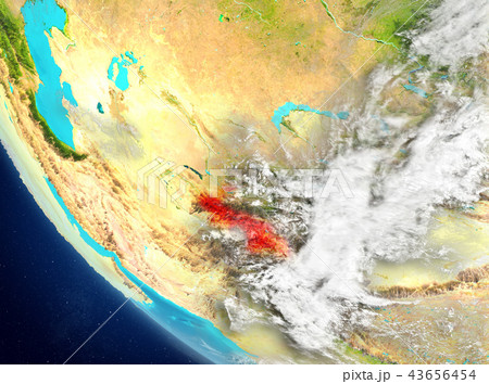 Satellite view of Tajikistan in red Satellite view of Tajikistan in red 43656454