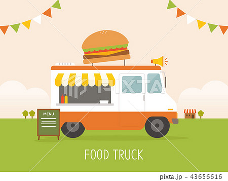フードトラック ハンバーガー イラスト 43656616