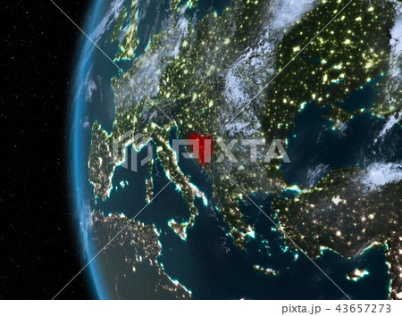 Bosnia and Herzegovina in red at night 43657273
