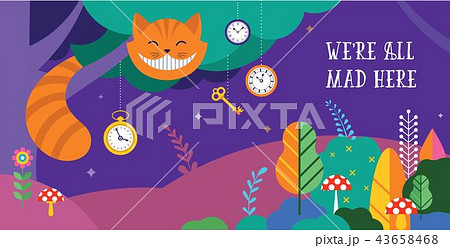 Alice in Wonderland banner, poster and card. We are mad here. Vector background 43658468
